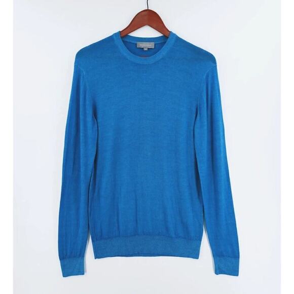 Neiman Marcus Italy Sweater Small Blue Wool Garment-Dyed Light Layer Timeless - Picture 1 of 16